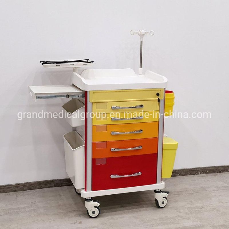 Factory Price Hospital Furniture Procedure Portable Drugs ABS Plastic ICU CPR Resuscitation Crash Cart Medical Emergency Trolley