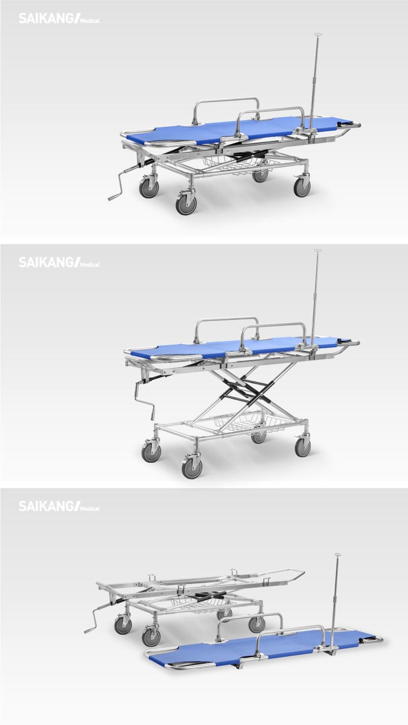 Stainless Steel Patient Stretcher Trolley for First Aid