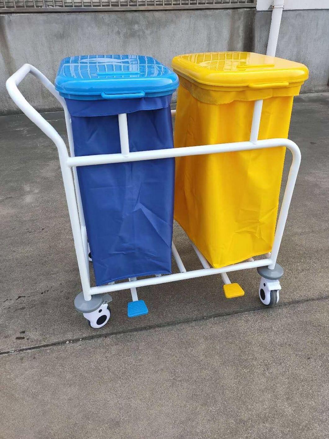 Cheap Hospital Dirty Clothes Collecting, Foldable Metal Hotel Dirty Laundry Linen Trolley Hamper Cart with Lid Foot Pedal Wheels Price