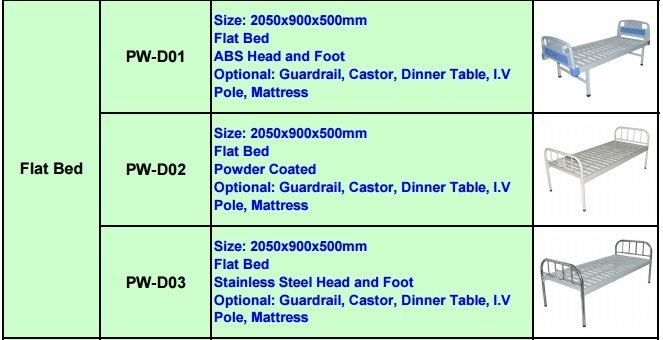 Hospital Furniture, Stainless Steel Flat Bed, Manual Hospital Bed (PW-D03)