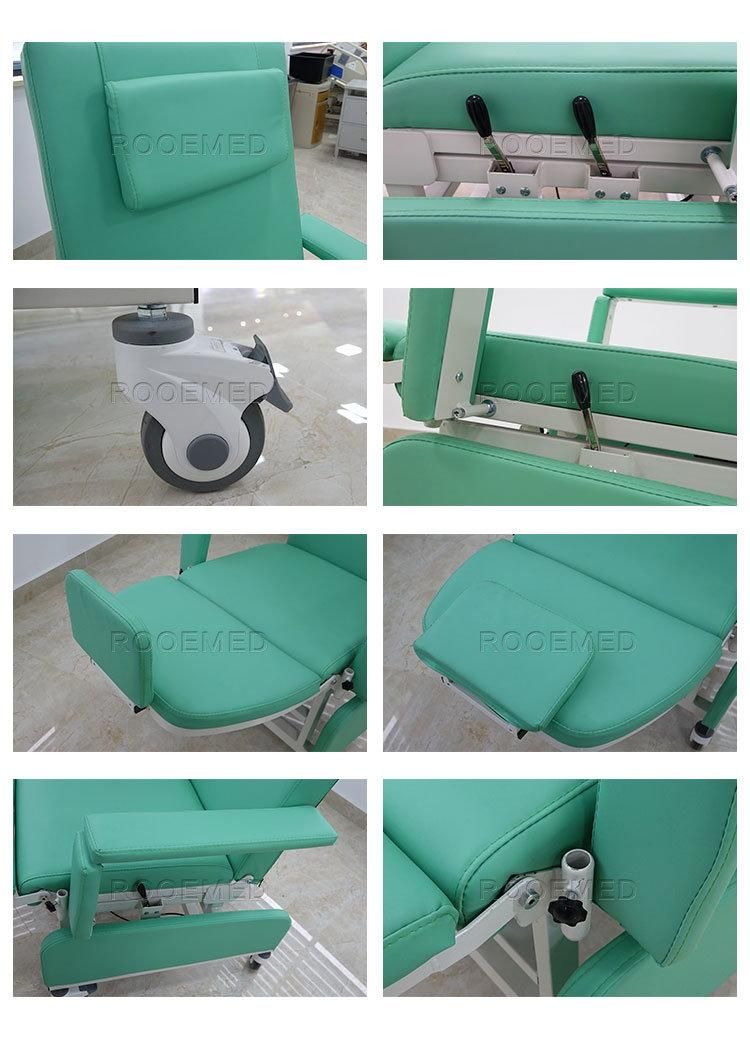 Multi Features Luxury Green PVC Manual Phlebotomy Blood Donor Dialysis Chair with Infusion Stand