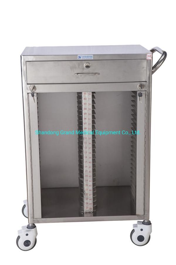 Germany Quality Hospital Equipment Manufacture Mobile Patient File Medical Cart Stainless Steel Medical Record Trolley Hospital Case History Folder Trolley