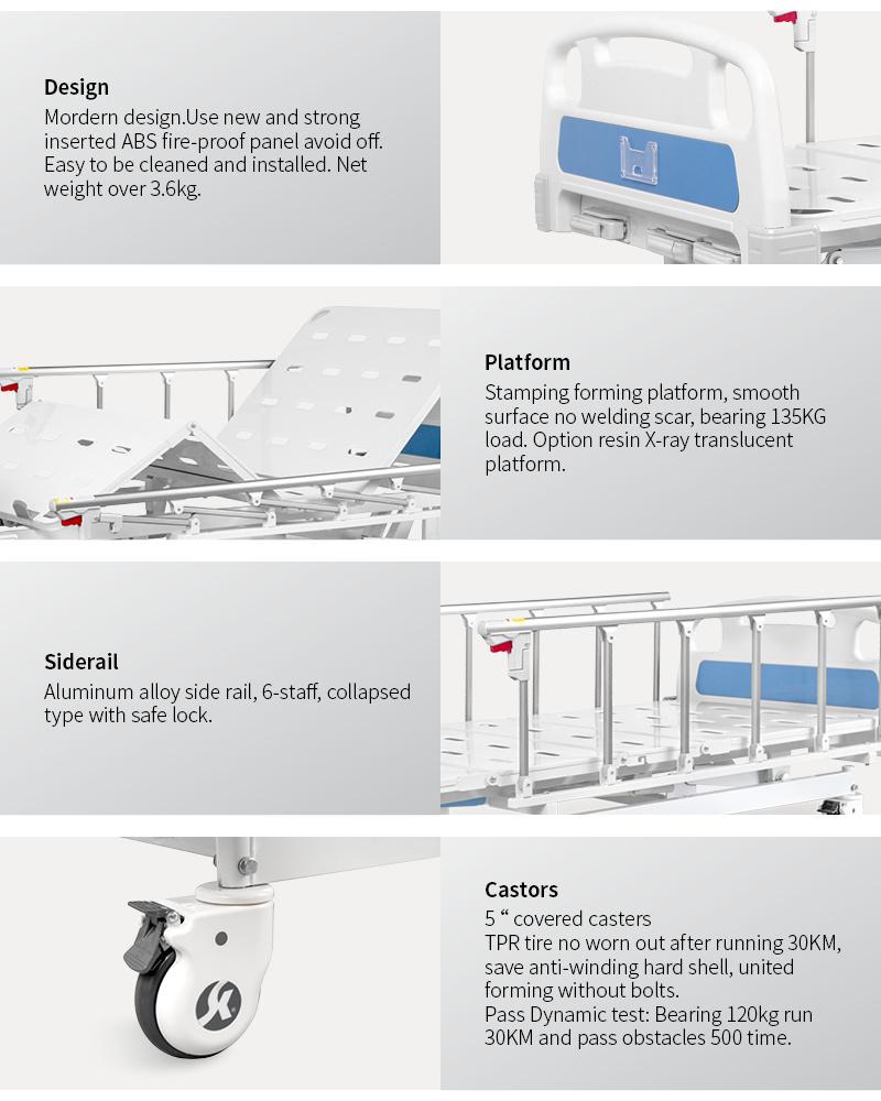 A3K Saikang Wholesale Economic 3 Crank 3 Function Movable Manual Medical Hospital Bed with Wheels