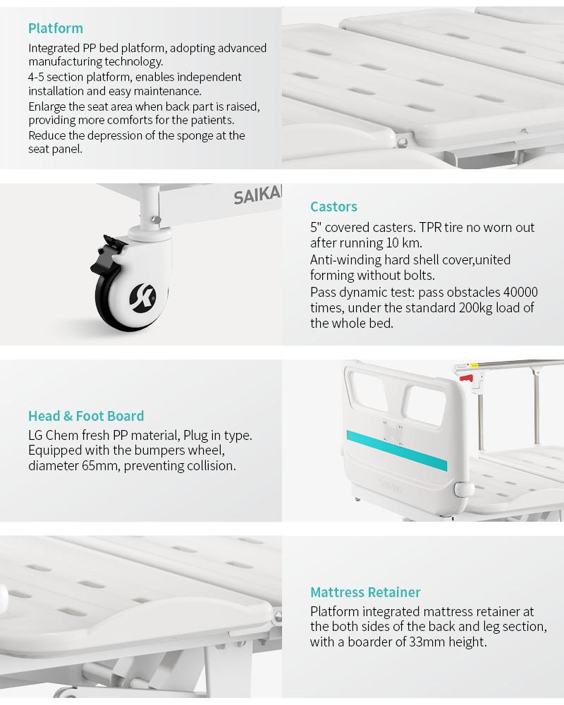 V6w5c Saikang Movable Stainless Steel Siderails 3 Function Foldable Clinic Electric Patient Hospital Bed with Infusion Pole