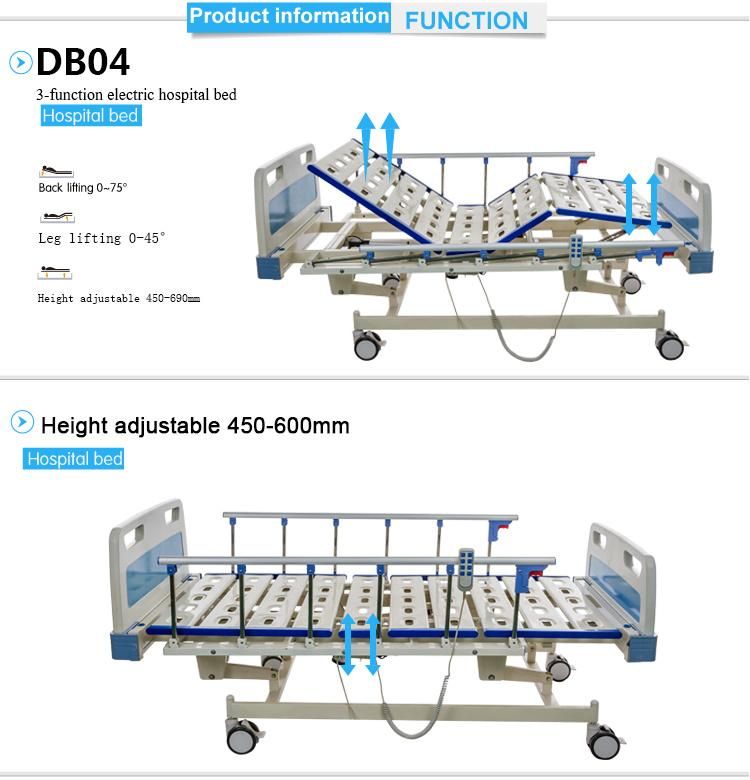 Hospital Use 3-Function Electric Patient Bed with Bedside Cabinet Optional