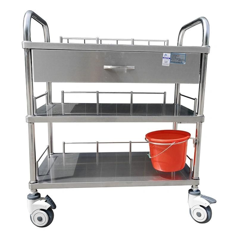 Hospital 304#Stainless Steel Three Shelves Medical Instrument Trolley