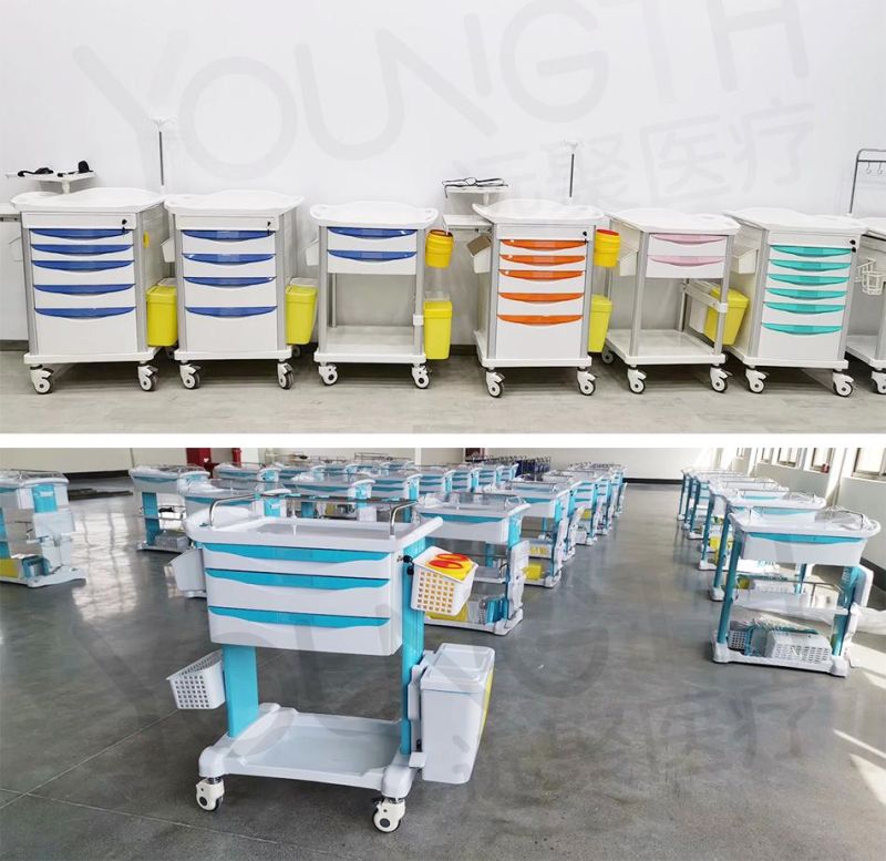 Hospital Furniture ABS Plastic Anesthesia Medicine Medical Cart Emergency Treatment Trolley