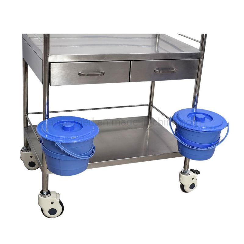 Mn-SUS012A 304 Stainless Steel Hospital Operating Room Use Instrument Emergency Cart with 2 Drawers