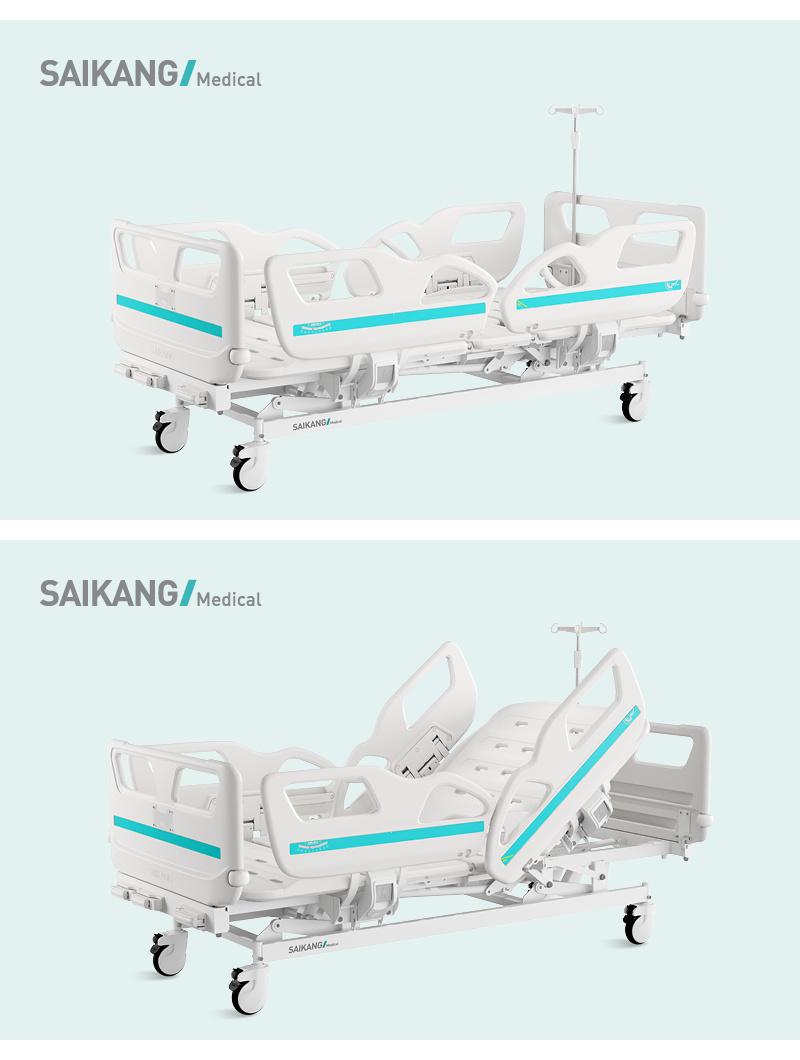V3V5c Saikang ABS Siderails 3 Crank Multifunction Adjustable Manual Patient Hospital Medical Bed with Wheels