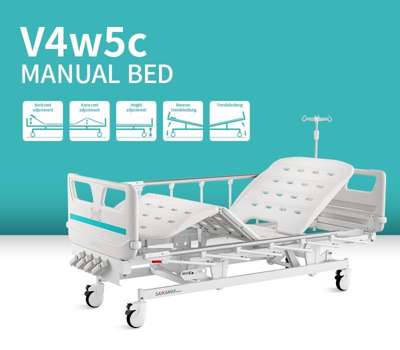 V4w5c Saikang Factory Wholesale 4 Cranks 5 Function Adjustable Manual Hospital Clinic Patient Medical Bed
