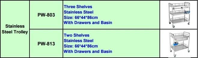 Hospital Medical Two Shelves Stainless Steel Mobile Chart, Trolley (PW-813)