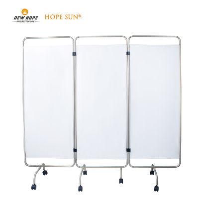 HS5705-3 Hospital Foldable Screen Medical 3 Folding Mobile Ward Furniture with PVC Curtain