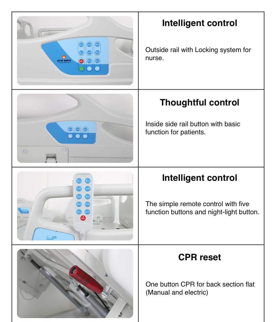 HS5122 Newhope CPR Rehabilitation Electric Reclining Medical Nursing Hospital ICU Bed with 5 Function for Patient