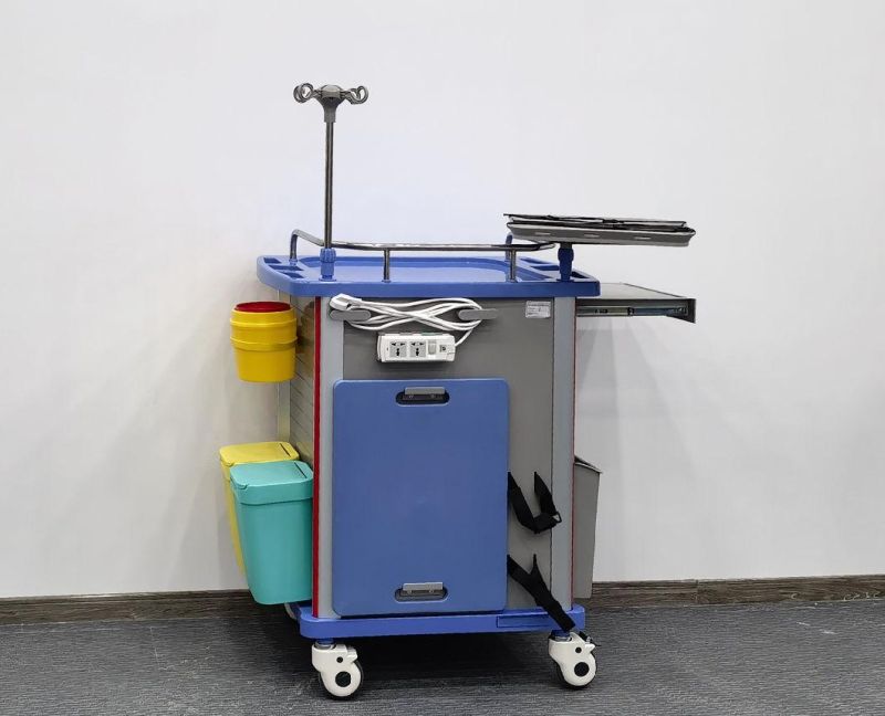 Cheap Hospital ABS Plastic Mobile Emergency Trolley Medical Resuscitation Crash Cart with 5 Drawers