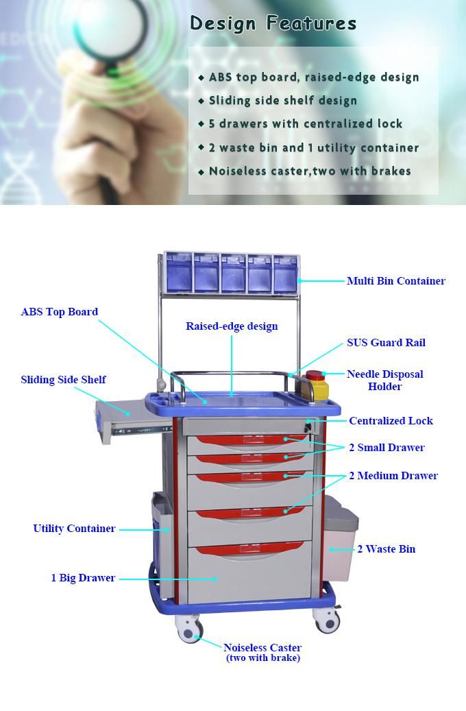 Hospital Ward Room Equipment Newest Anesthesia Trolley Medical Trolley Handcart