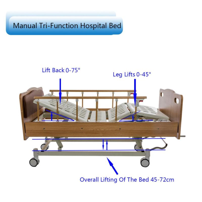 Central Control Brake Manual Hospital Beds with 3 Function Bc03-1c