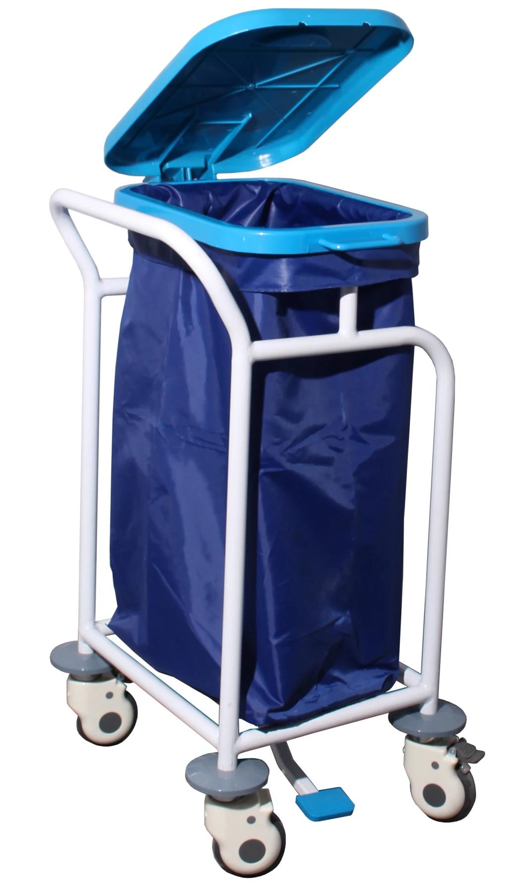 Medical Blue/Yellow Color Single Bins Hospital Linen Dirty Carts and Trolleys Pedal Type