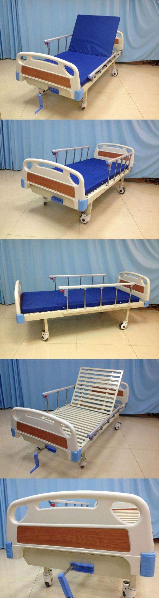 Home Care Brown Headboard 1-Crank Adjustable Manual Nursing Bed for Handicapped