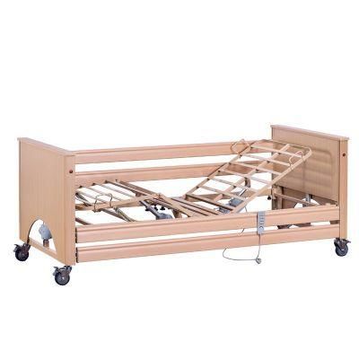 Hospital Nursing Home Wooden Electric Care Bed with Lifting Pole for Patients