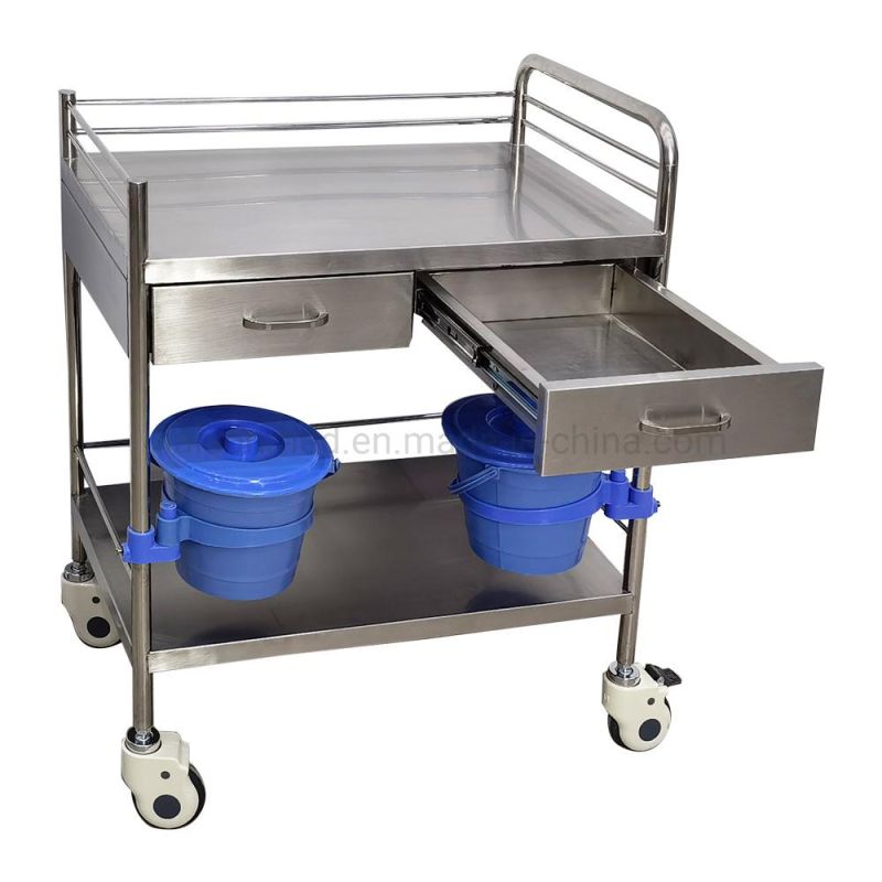 Mn-SUS012 Two Drawers Stainless Steel Medical Nursing Medicine Trolley for Hospital Medical Supply