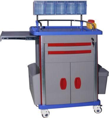 Mn-AC002 Hospital Mobile ABS Anesthesia Trolley with Bracket Drawer and Wheeled Emergency Cart