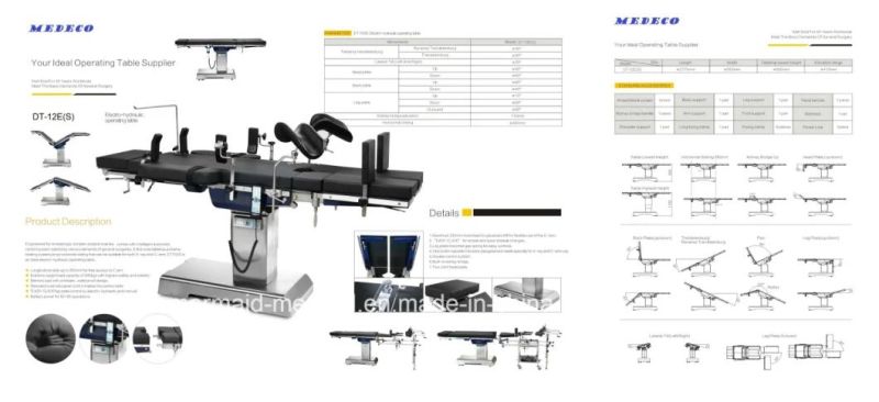 Medical Surgical Bed 304 Stainless Steel Electric Hydraulic Exam Operation Table Dt-12e with Battery for X-ray