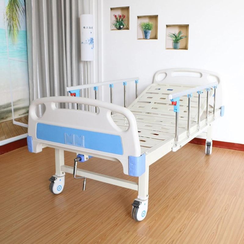 B02-5 Metal Single Crank One Function Adjustable Medical Furniture Folding Manual Patient Nursing Hospital Bed with Casters