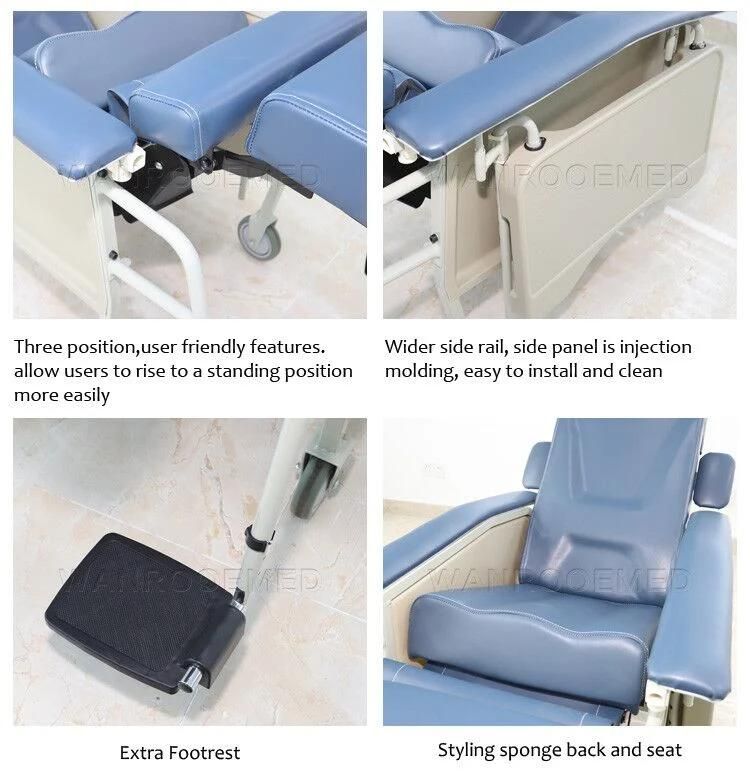 Bhc301 Medical Foldable Recliner Hospital Patient Attendant Manual Geri Chair with Side Panel and Castors