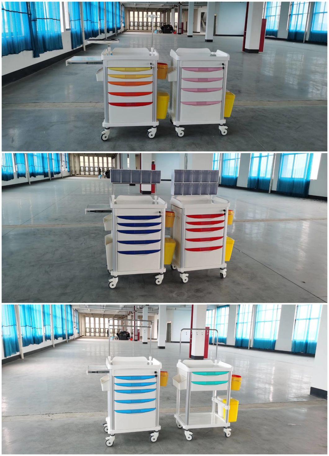 Four Caster Medical Emergency Trolley Hospital Furniture Medical Cart Anesthesia Cart