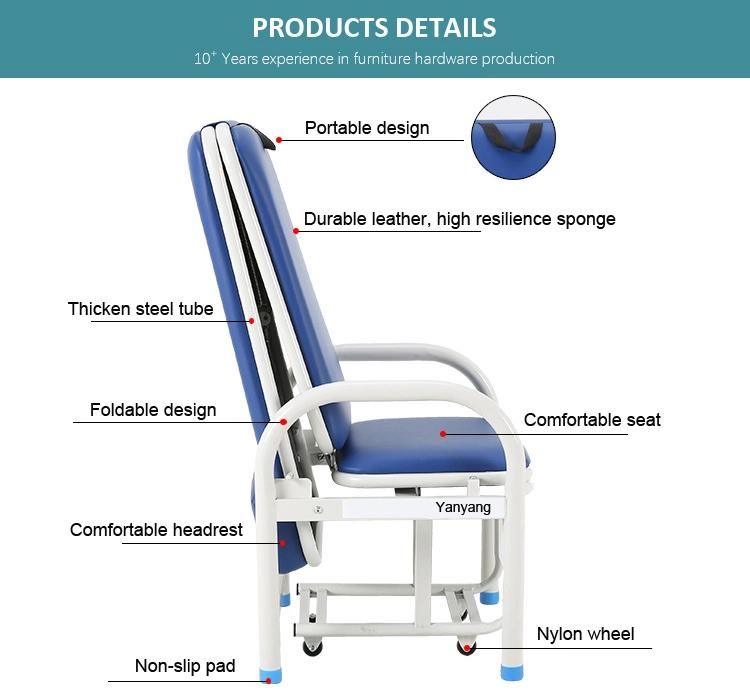 Factory Manufacturing Furniture Hardware Metal Manual Foldable Medical Escort Bed