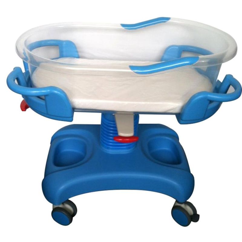 ABS Child Baby Bassinet with Mattress, Infant Cart with Plastic Bassinet, Pediatric Baby Trolley for Sale, Hospital Baby Bed