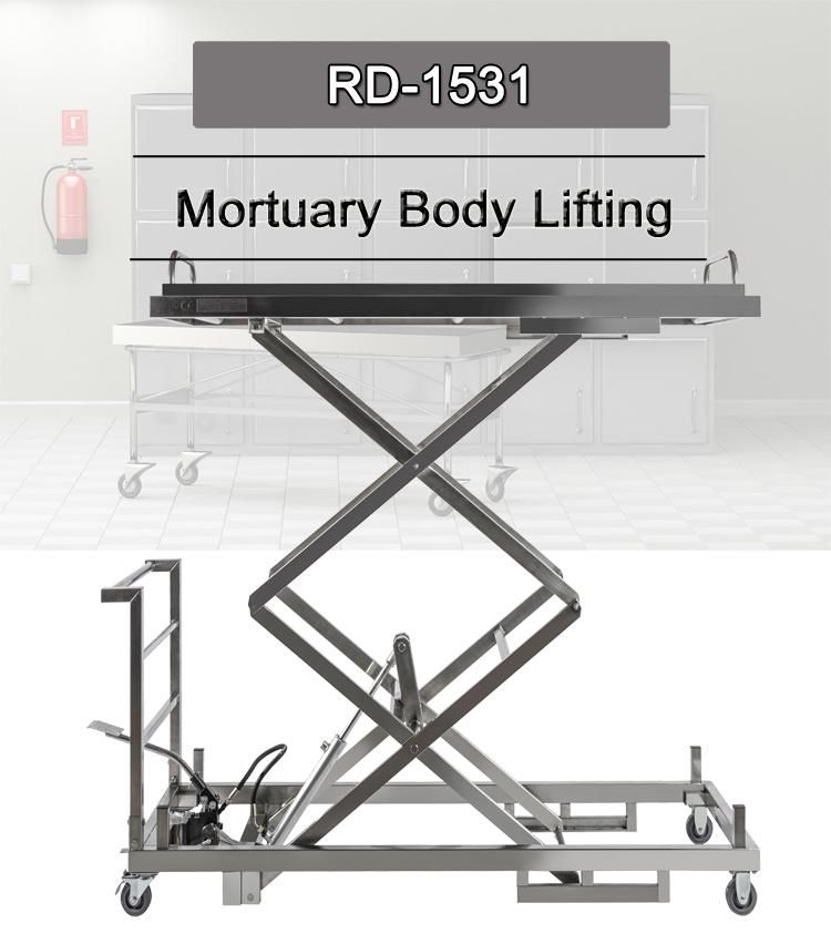 Roundfin System Mortuary Lifting Cart SS304 Medical Funeral Lifting Trolley