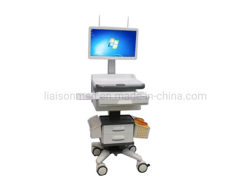 Mn-CPU001 Mobile Computer Cart Adjustable Height ABS Medical Cart Hospital Computer Trolley