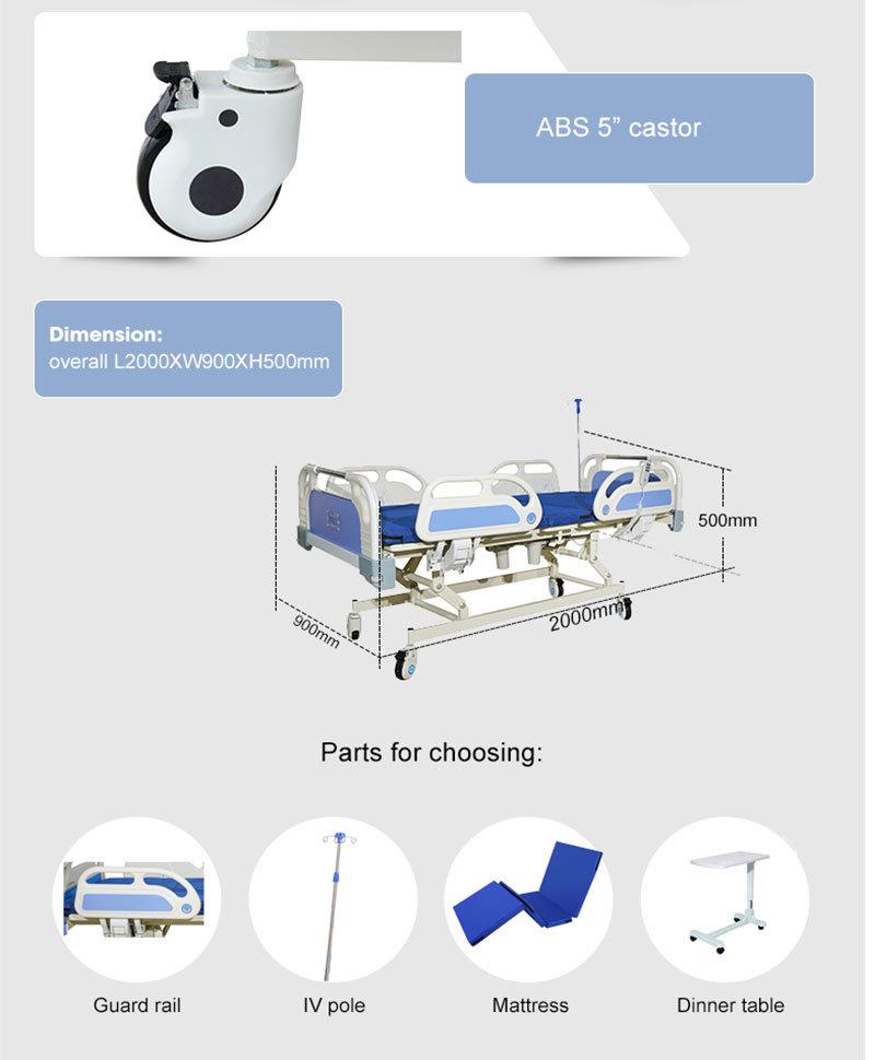 CE and ISO Manufacturer Three Function Electrical ICU Nursing Hospital Bed with IV Pole