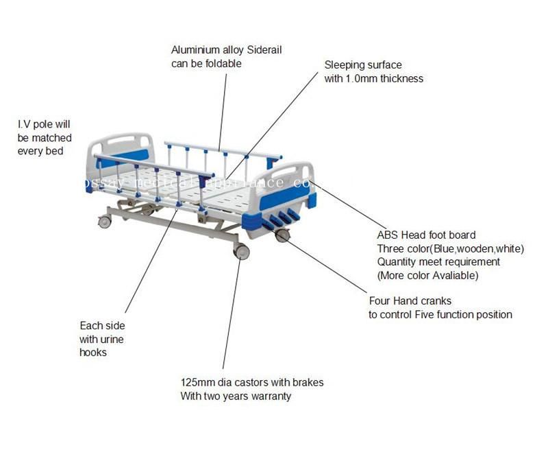 Manual 4 Crank Hospital Beds Simple Beds for Patient (BS-837)