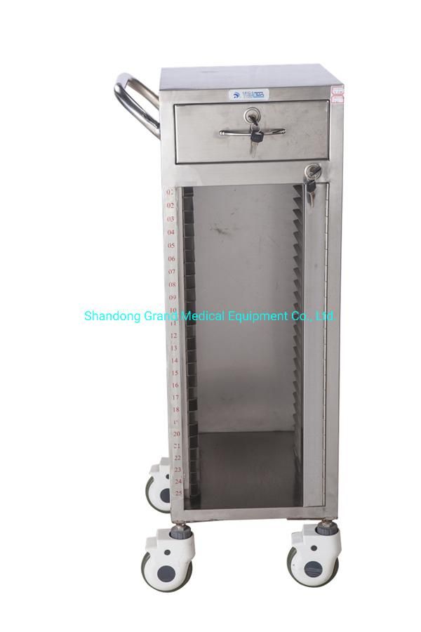 Medical Patient Stainless Steel 30case Medical Record Trolley 30cases File Cart Hospital Clinic Furniture Stainless Steel Double Row Medical Patient Record Tro