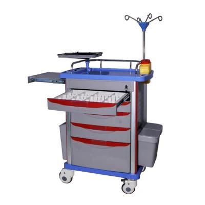 Hospital ABS Emergency Cart with Different Height Slot Drawers and CPR Board Cable Holder