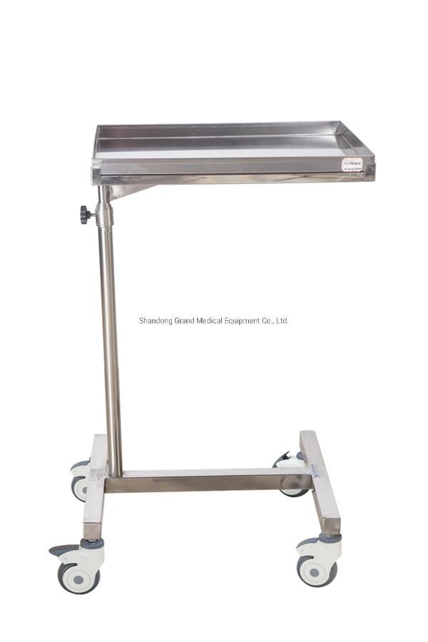Hospital Furniture Medical Stainless Steel Square Tray Support with Double Rod Instrument Trolley