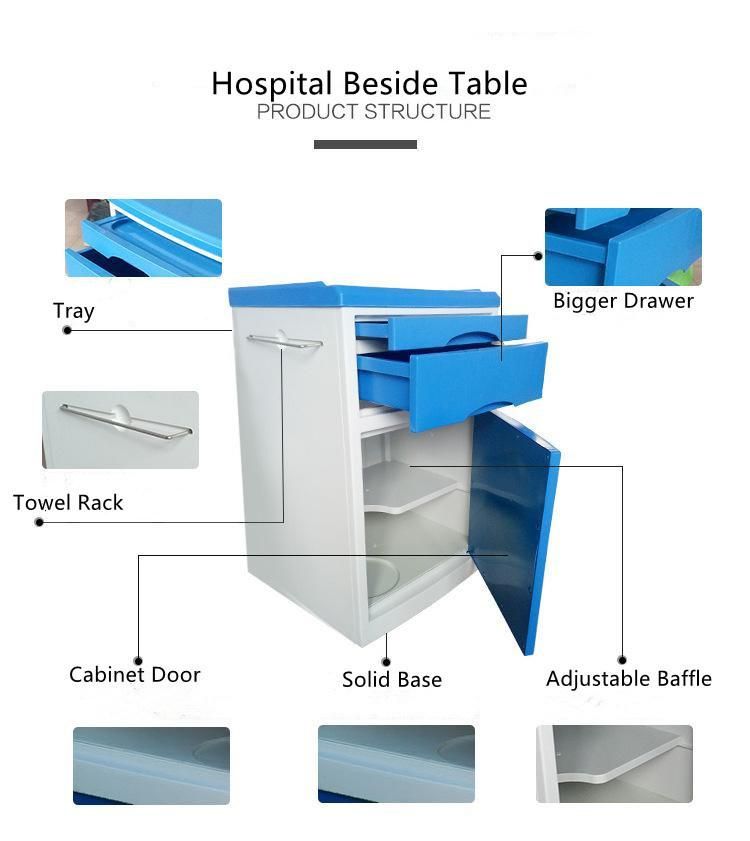 Wear-Resistant ABS Hospital Bed Side Locker Bed Side Table Cabinet Table Hospital Furniture Medical Cabinet Used in Recovery/ Nursing Home with ISO