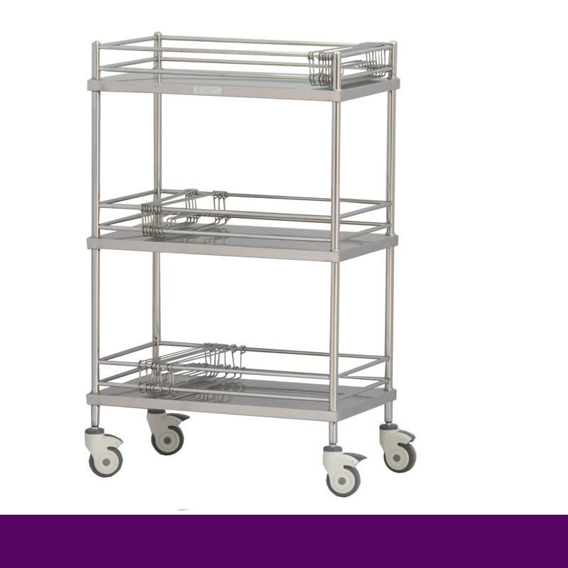 Hospital Stainless Steel Instrument Cart Three Layers