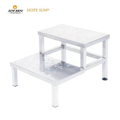 HS5606 Double Layer Stainless Steel Footstool Hospital Clinic Two Steps Foot Stool