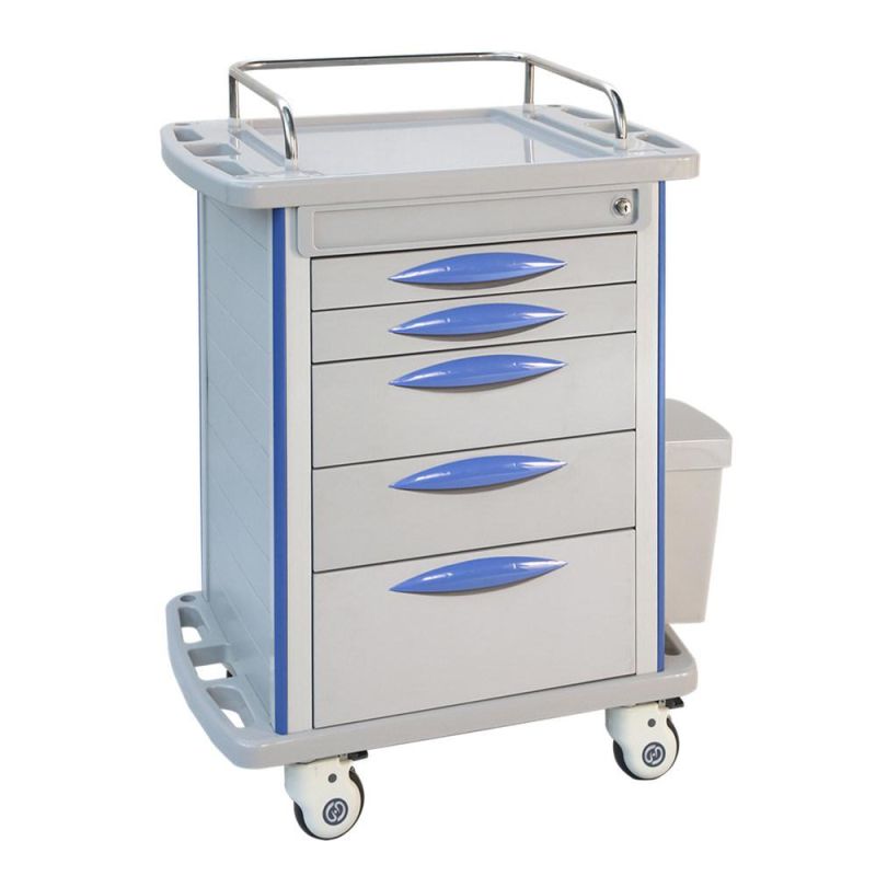 Laundry Anesthesia ABS Hospital Emergency Aid Furniture Patient Trolley, Medical Stretcher Stainless Steel Drug Crash Record Cart