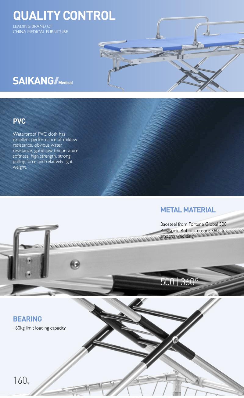 Stainless Steel Patient Stretcher Trolley for First Aid