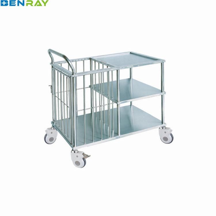 Hospital Crash Cart Stainless Steel Frame Trolley for Dirty Clothes