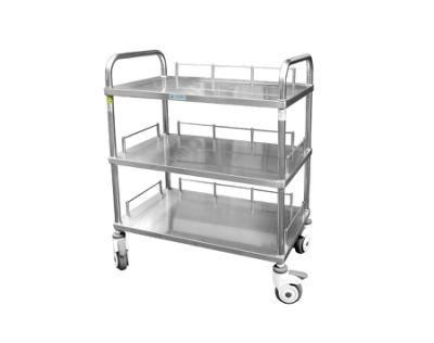 Hospital Stainless Steel Clinic Furniture Medicine Treatment Trolley with Three Shelves