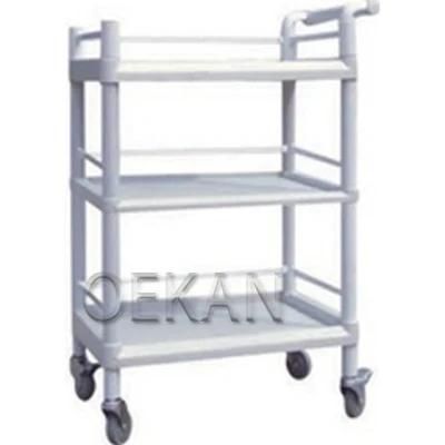 Hospital ABS Plastic Medical Trolley Delivery Cart with Three Layers