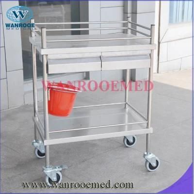 Bss200d2b Stainless Steel Dressing Trolley with Double Drawer Bucket