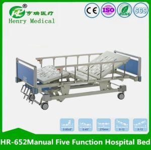 Hr-652 Four Cranks Nursing Bed/Five Functions Manual Patient Bed