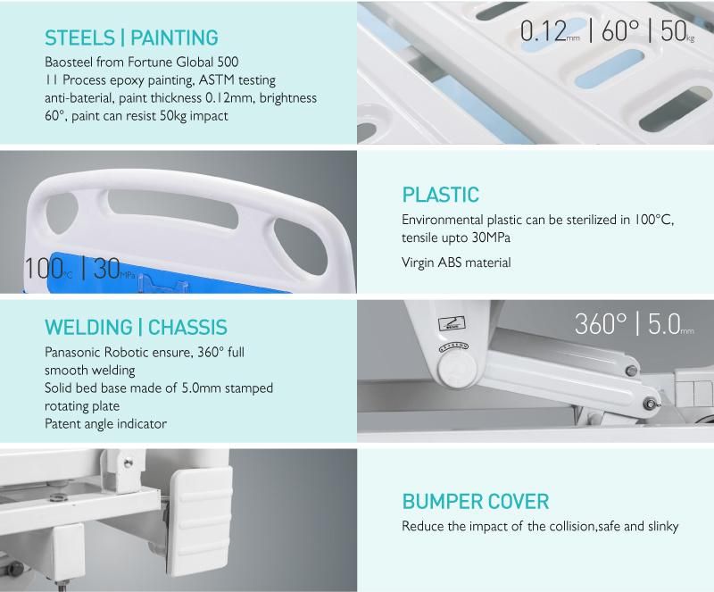 Sk005-2 Three Function Electric Medical Bed with Handrails for Elderly