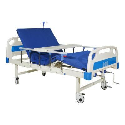2 Crank 2 Function Adjustable Medical Furniture Folding Manual Patient Nursing Hospital Bed with Casters